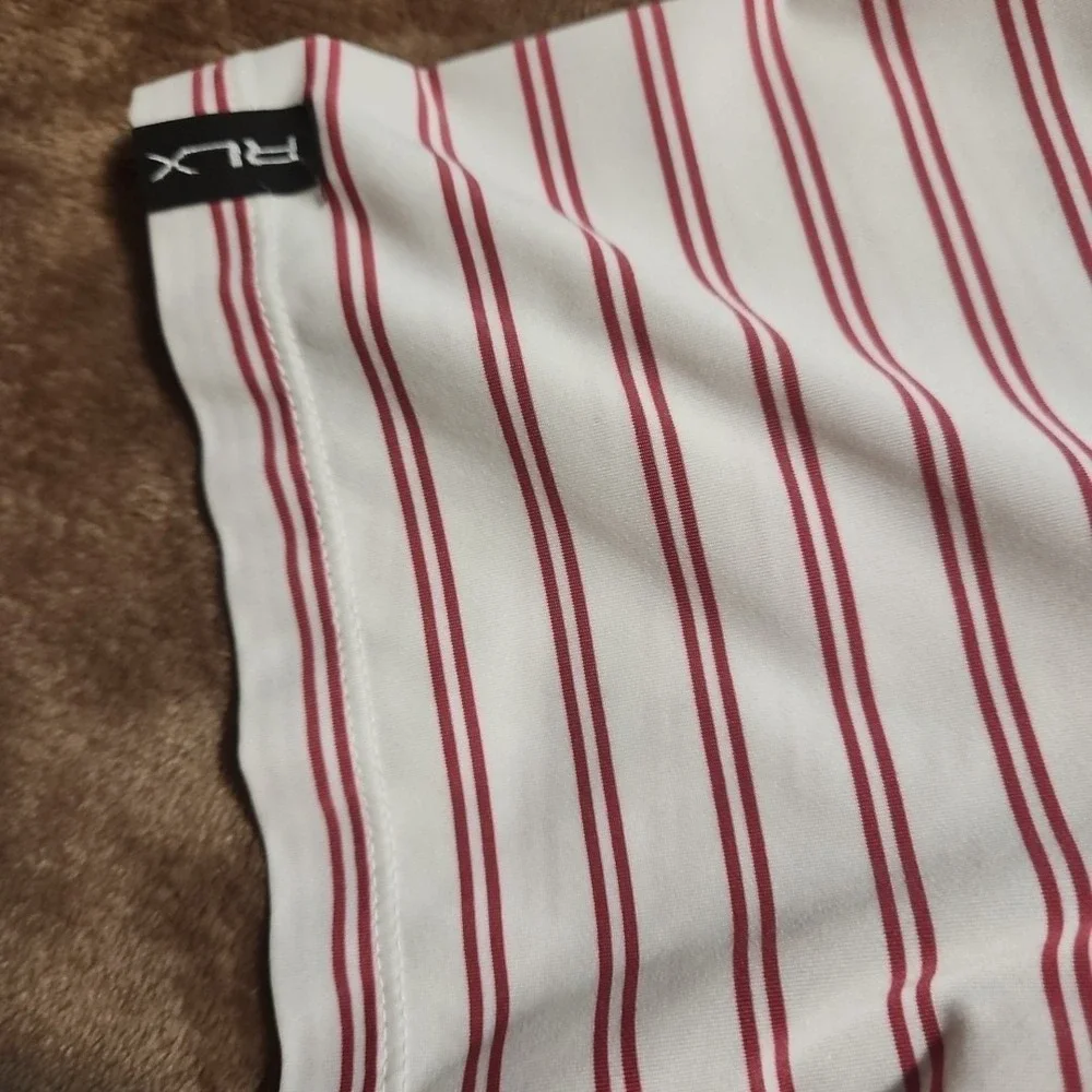 Ralph Lauren RLX Polo Shirt Mens XL Pink White Stripe Golf Stretchy